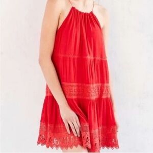 UO Kimchi Blue La Palma Crochet Halter Tassel Mini Dress Orange Size Medium